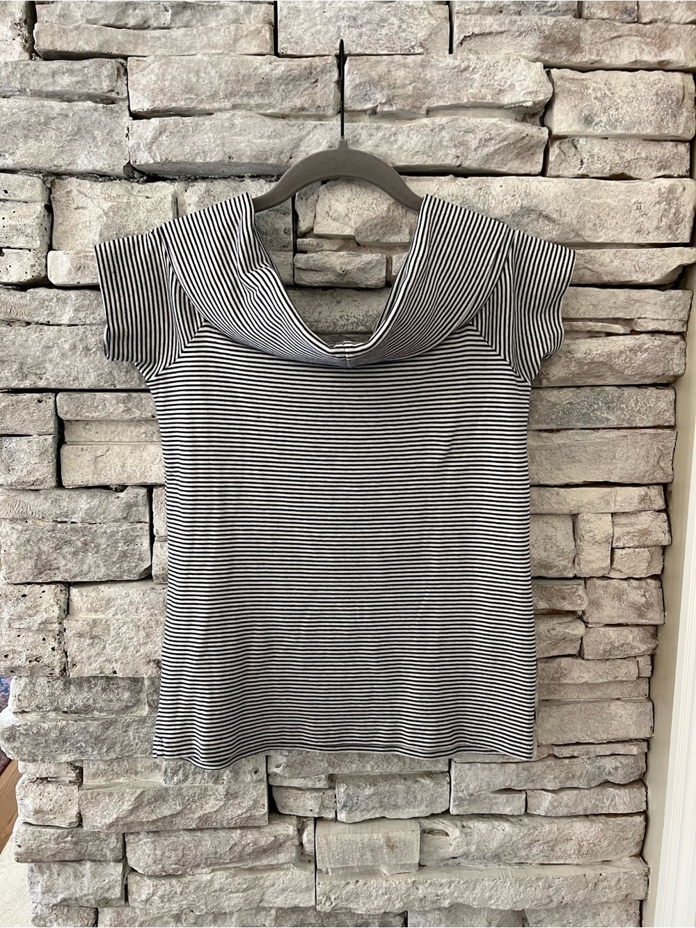 J. Crew Off The Shoulder Black & White Stripe Cotton Top Womens Size S